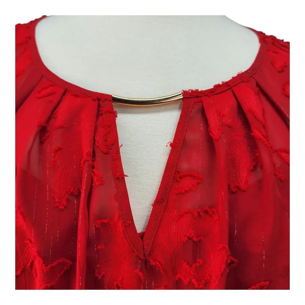 Liz Claiborne Blouse Women XL Red Sheer Lined Holiday Christmas Party Dressy Top - Picture 3 of 13